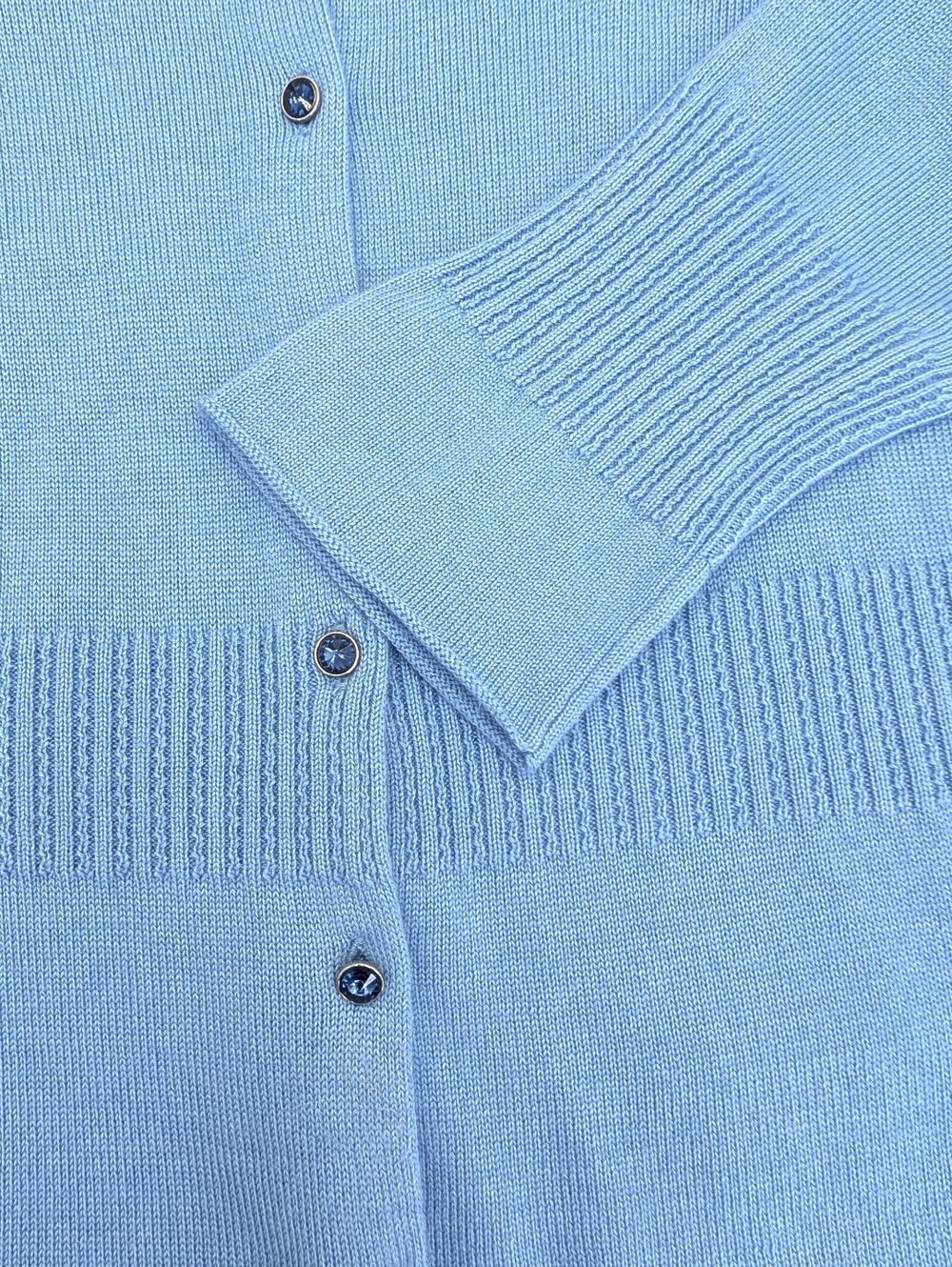 NWT Sigrid Olsen Sz Medium Petite Soft Silk Angora Cardigan Blue Crystal Buttons - Picture 7 of 16